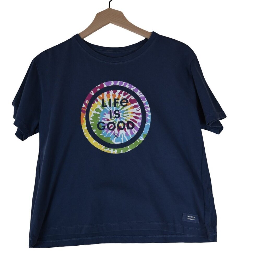 Life is Good Crusher Tee Tie-Dye Circle Graphic Navy Blue Women’s Medium